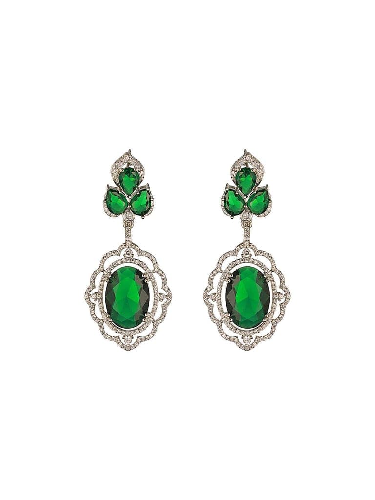 Silver Rhodium Plated Emerald Green Cubic Zirconia Designer Bridal Pendant Jewellery Set view 5