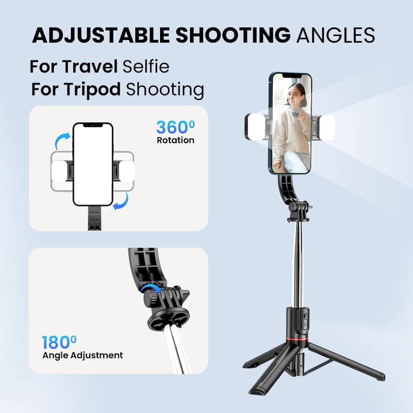 Portronics Lumistick - Smart Selfie Stick stable tripod stand, Bluetooth remote, multi-angle shooting, Ultra-light and Durable view 2
