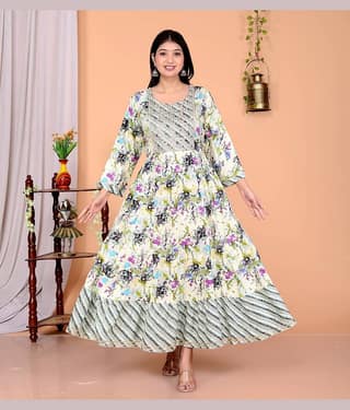 TheKurtiPoint Pack of 1 Rayon Printed Anarkali Women's Kurti - ( Purple )