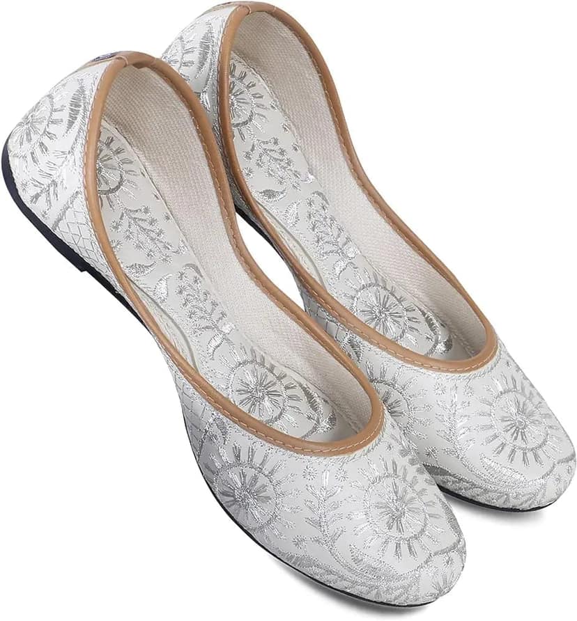 Women's Embroidered Slip-On Flats with Silver Zari Work view 3