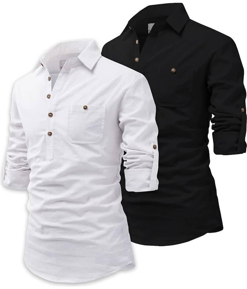 UNI VIBE Black Cotton Blend Men's Shirt Style Kurta ( Pack of 2 )