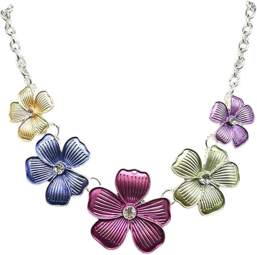 Fashionable Multicolor Flower Crystal American Diamonds Pendant Necklace for Women