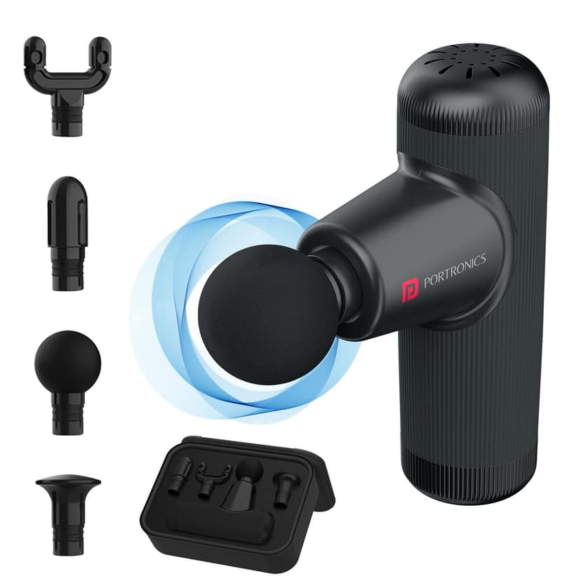 Portronics Zeno Go, Comes with 4 Massage Heads, 4 Speed Levels Up to 2600 RPM, BLDC Motor, 2 x 2000 mAh Rechargeable Batteries, For Neck, Shoulders, Back, Arms, Legs & Feet