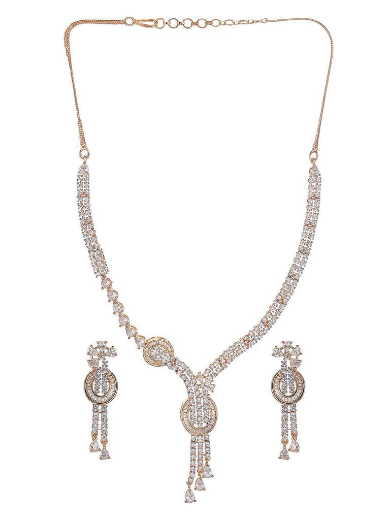 Gold Toned White AD Zircon Knotted Statement Pendant Jewellery Set view 8