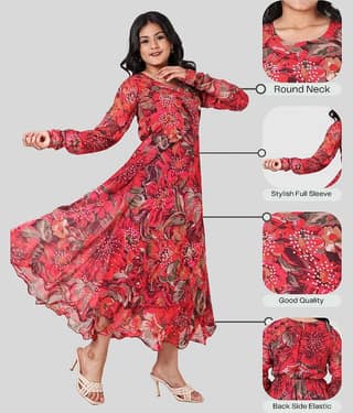 Aarya Designer Georgette Gown For Girls ( Pack of 1 , Red )