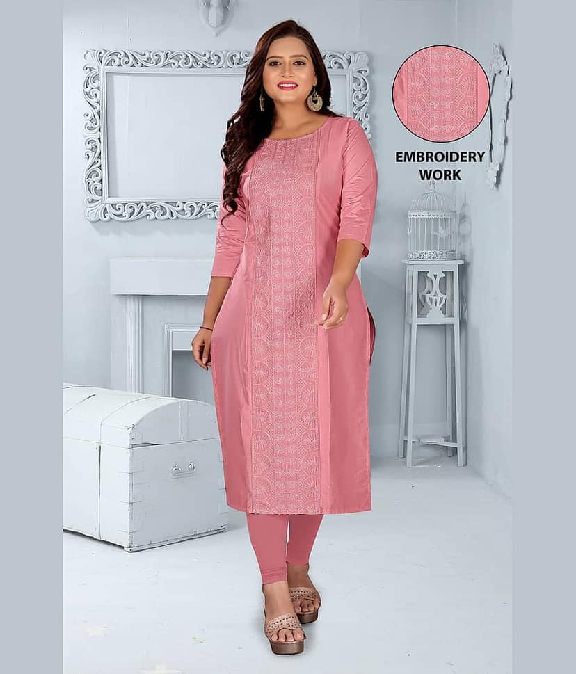 Hetsa Women Chanderi Embroidered A-line Kurti ( Multicolor ) view 2