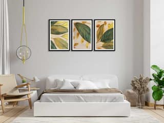 SET OF 3 GREEN AND GOLD WALLART 48in X 24in WITH BLACK FRAME