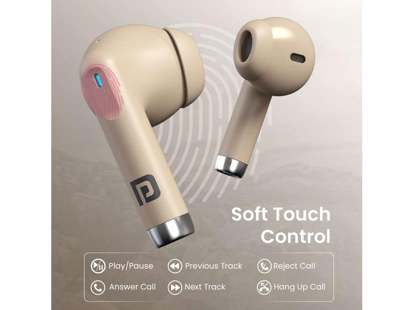 Portronics Twins S18 Pro in Ear TWS Earbuds with 30H Playtime, in Built HD Mic, Game/Music Mode, 13mm Dynamic Driver, Low Latency, Touch Control, Type C Fast Charging, Light Weight, Comfy Fit - Beige view 2