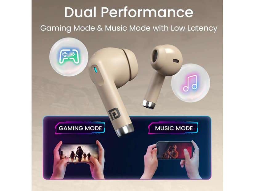 Portronics Twins S18 Pro in Ear TWS Earbuds with 30H Playtime, in Built HD Mic, Game/Music Mode, 13mm Dynamic Driver, Low Latency, Touch Control, Type C Fast Charging, Light Weight, Comfy Fit - Beige view 4