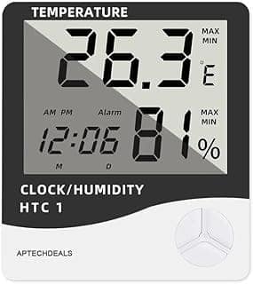 ApTechDeals HTC-1 Digital Hygrometer Thermometer Humidity Meter With Clock LCD Display
