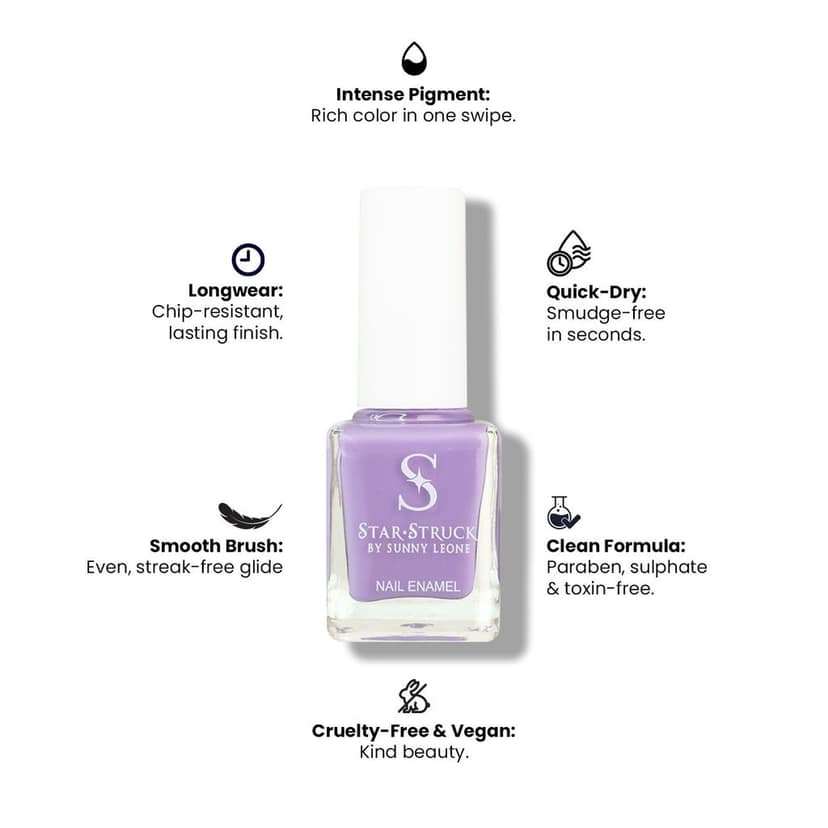 StarStruck by Sunny Leone - Lavender - Glossy Nail Polish | Mirror-Like Shine & Longwear Color | Quick Dry Formula view 2