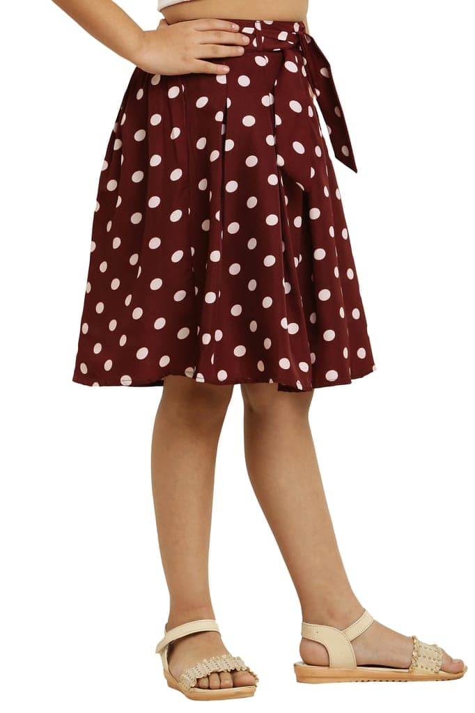Cute Fancy Skirt Brown Dot For Girls. view 3