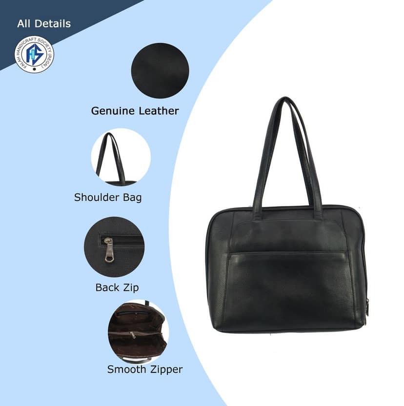 Genuine Leather Maroon FHS Satchel bag for Girls & Women - Black view 6