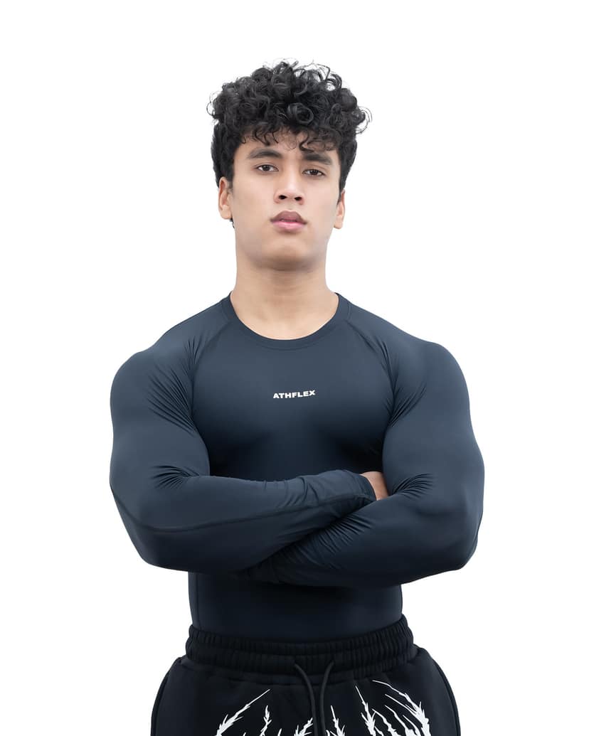 Athflex Men's Full sleeve Ace Compression T-Shirt - Ultra Stretch,premium Nylon Spandex Blend , Moisture-Wicking, Quick-Dry, Breathable, Muscle Fit Activewear for Gym, Fitness, and Sports - maroon/XL