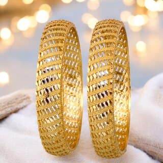18k One Gram Gold Plated Traditional Designer Pack of 2 Bangle Set For Women view 2