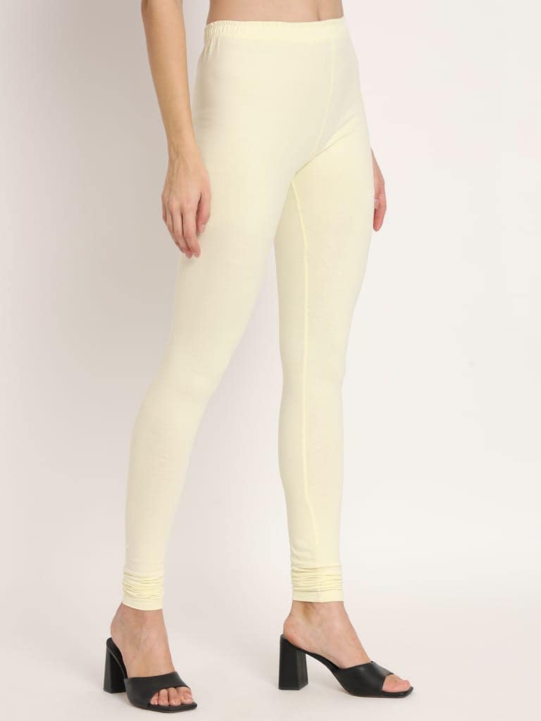 SOFT COLORS Women's Skinny Fit Ethnic Wear Churidar Leggings (Cream) view 3