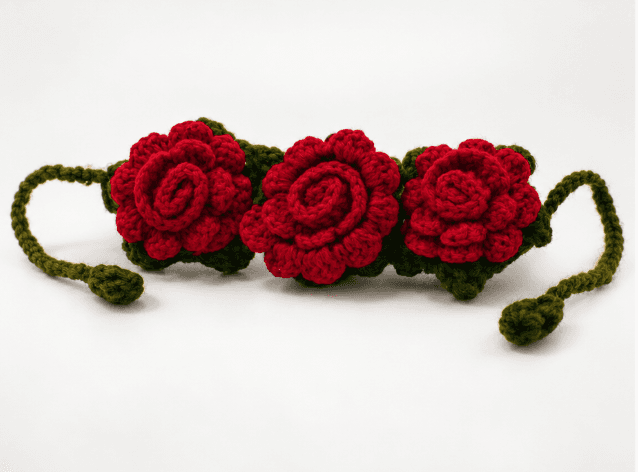 Handmade Red Rose Crochet Gajra for Traditional Hairstyles view 3
