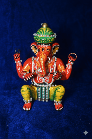 Icrafts Home Décor Exclusive Handmade Wooden Lord Ganesh Idol – Single Piece (L: 5.08 cm × B: 5.08 cm × H: 10.16 cm, Weight: 43 g)
