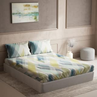 DDECOR - Elemental Collection 100% Cotton Abstract Pattern 144TC King Bedsheet |254 CM X 274 CM| with 2 Pillow Covers - Multi