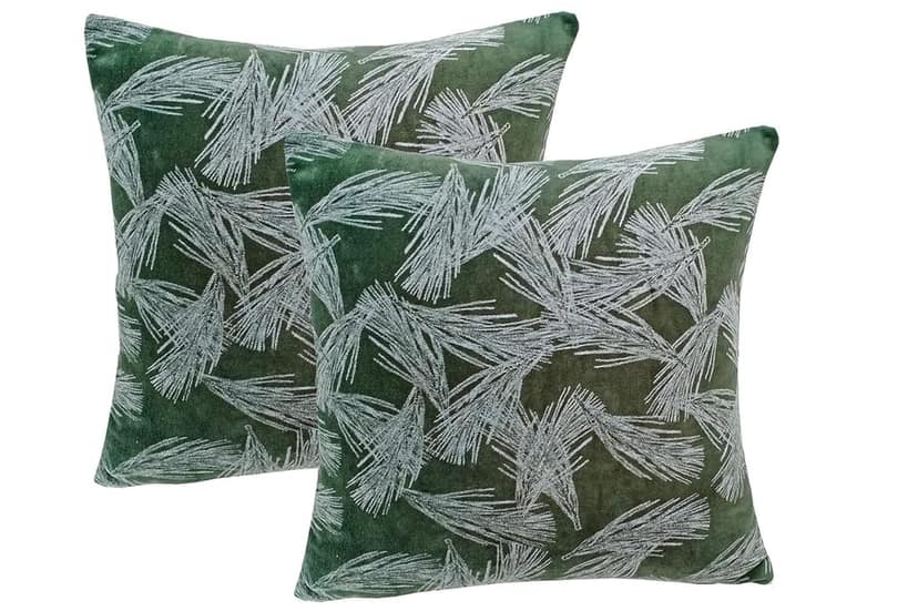 Kirti Finishing | Green White Leaf Velvet Cushion Cover 16 inches view 3