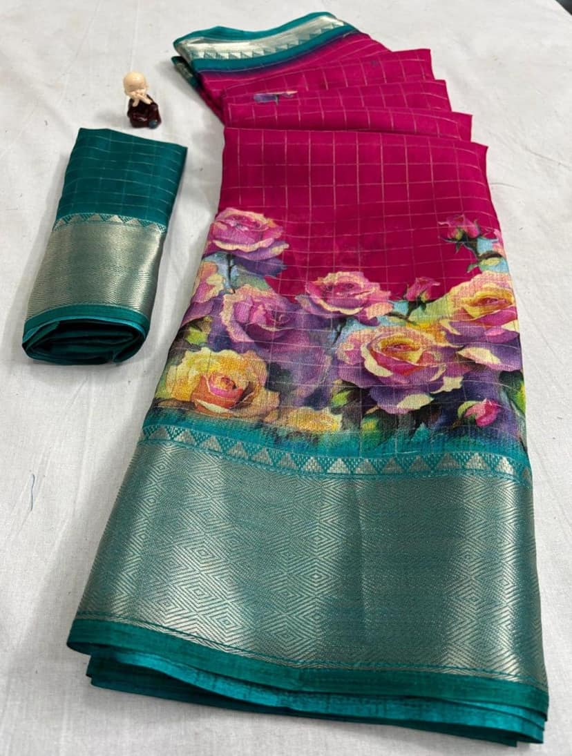 Floral Printed Dola Silk Saree