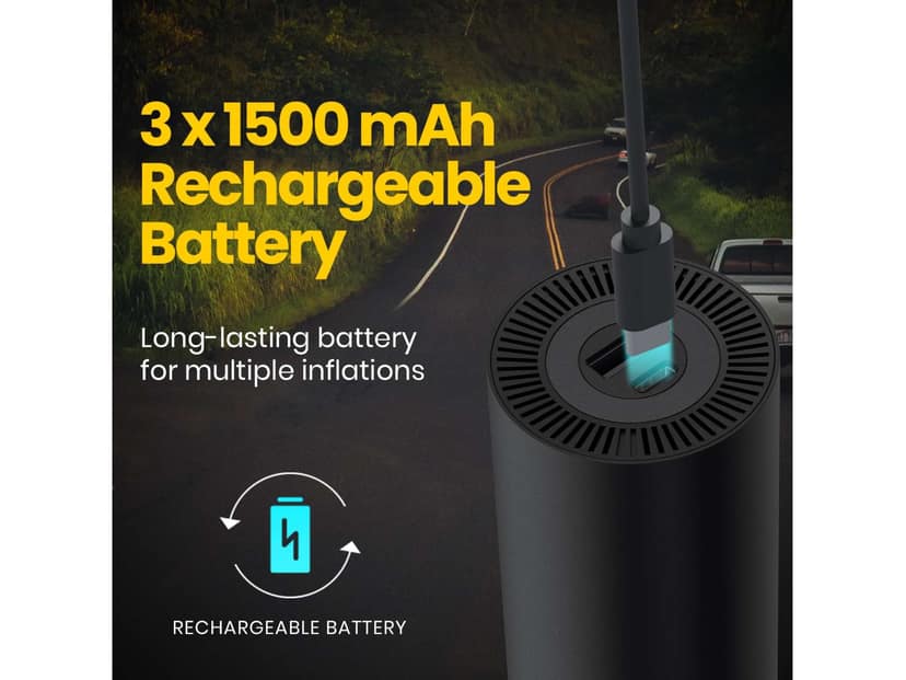 Portronics Vayu 5.0 Rechargeable Tyre Inflator with Fast Inflation, Preset Modes, Digital Display, Flashlight Torch, Auto Shut-Off, Air Pump Compressor for Car & Bike view 2