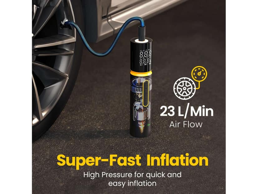 Portronics Vayu 5.0 Rechargeable Tyre Inflator with Fast Inflation, Preset Modes, Digital Display, Flashlight Torch, Auto Shut-Off, Air Pump Compressor for Car & Bike view 3