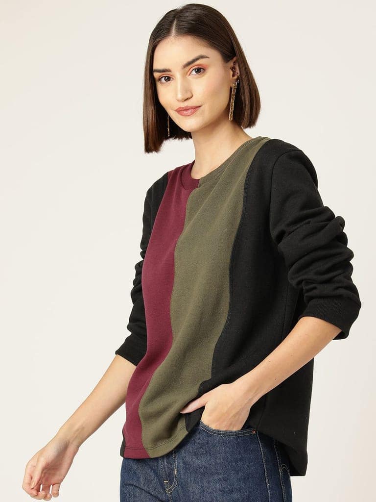 Striped Colour Blocked Fleece Sweatshirt view 3