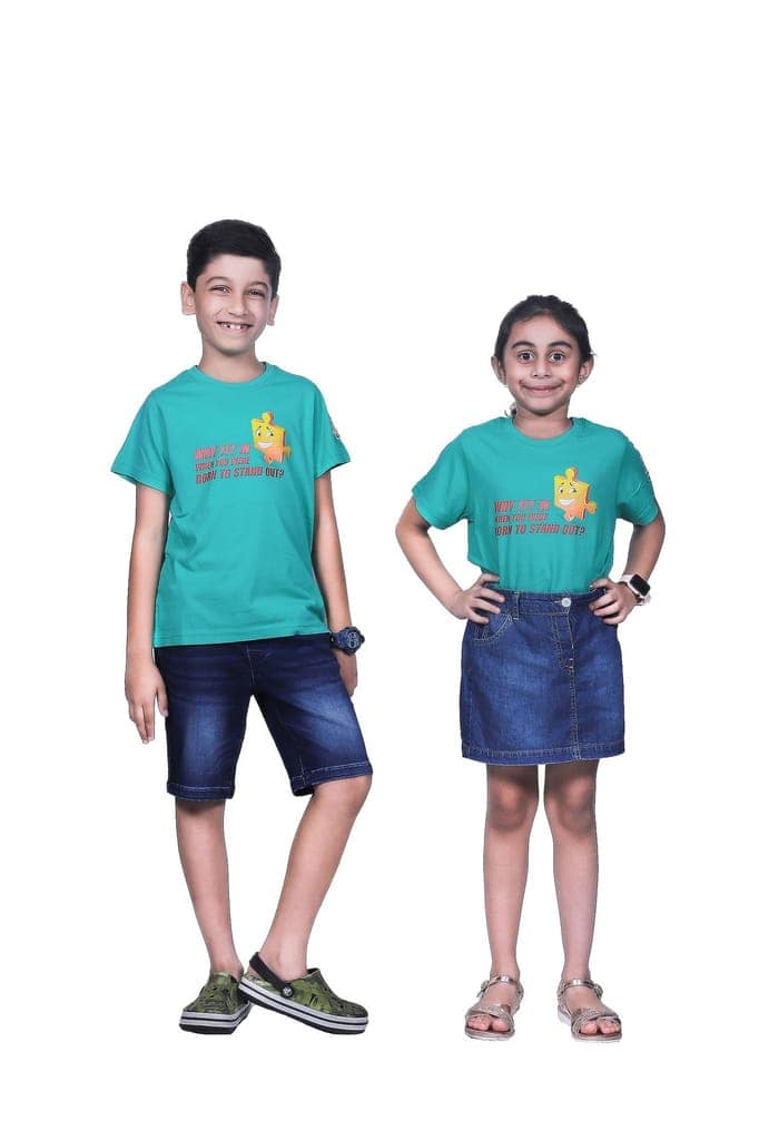 KUCHU Unisex T-Shirt | Why Fit in Print | 10–11 Years | Cotton Modal Fabric | Soft Feel | Breathable | Digitally Printed | Vibrant Colour Teal view 4