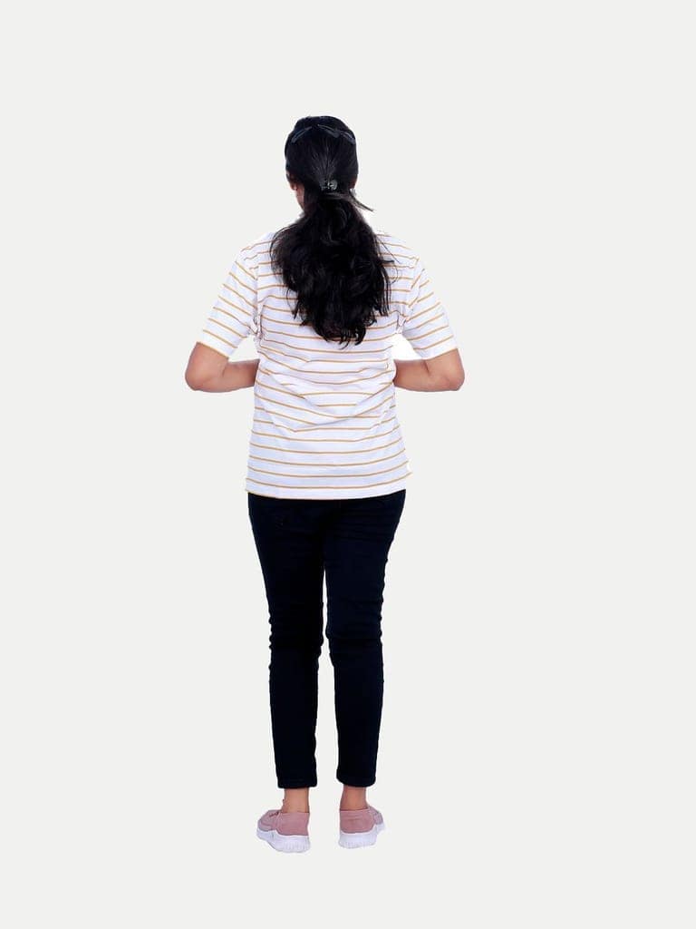 Women White T-shirt With Yellow Striped Pattern view 4