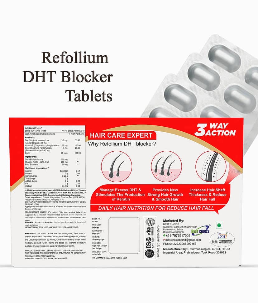 Refollium DHT Blocker 30Tabs with Rosemary Leaves 100g Combo | Hair Growth & Hair Fall Control | For Scalp Care & Hair Nourishment view 2