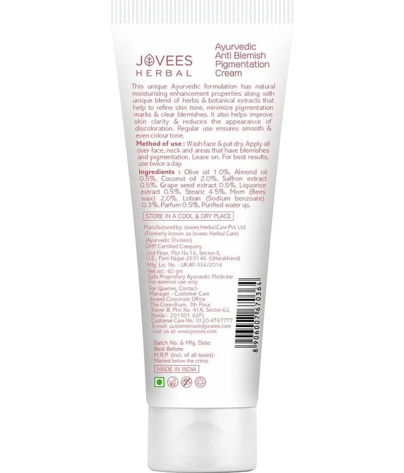 Jovees Herbal Anti Blemish Pigmentation Cream Reduces Blemishes For All Skin Types, 60gm (Pack of 1) view 2