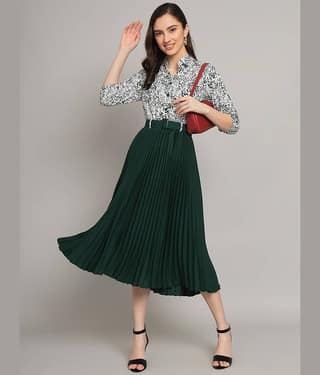 OTABU Women Polyester Printed Fit & Flare Dress ( Peach )