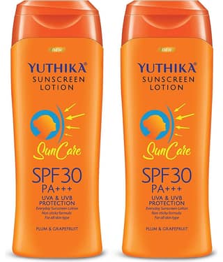 Yuthika Sunscreen Lotion SPF 30 PA+++ with UVA & UVB Protection, Sun Cream for All Skin Types - 100ml Pack of 2