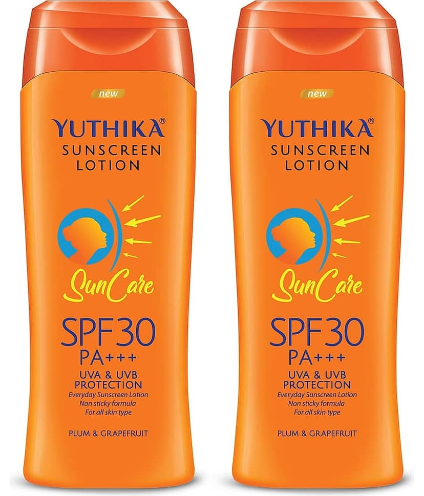 Yuthika Sunscreen Lotion SPF 30 PA+++ with UVA & UVB Protection, Sun Cream for All Skin Types - 100ml Pack of 2