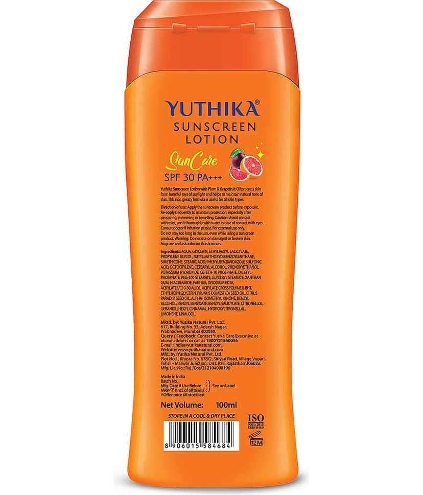 Yuthika Sunscreen Lotion SPF 30 PA+++ with UVA & UVB Protection, Sun Cream for All Skin Types - 100ml Pack of 2 view 2