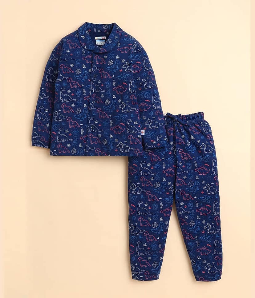BUMZEE Pack of 1 Boys 100% Cotton Nightsuit Set ( Red )