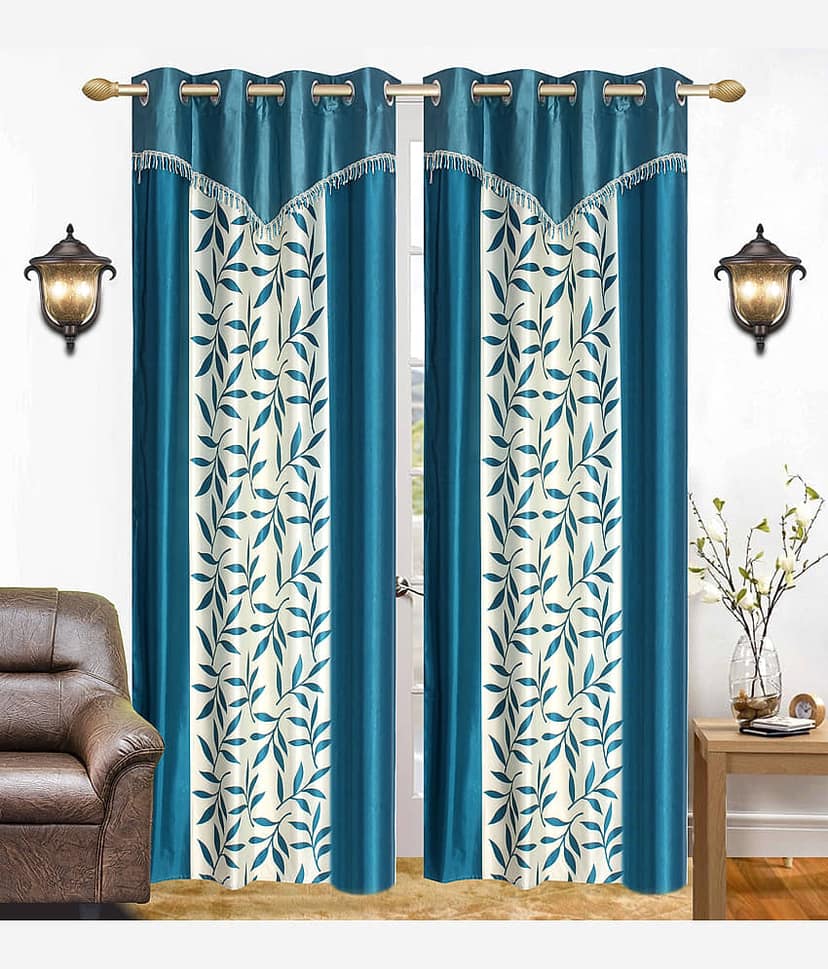 Stella Creations Floral Semi-Transparent Eyelet Curtain 9 ft ( Pack of 3 ) - Light Blue