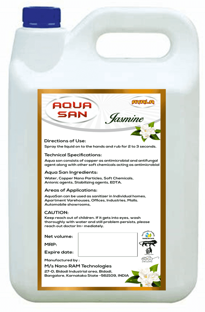 Hand Sanitizer (AquaSan -Jasmine-5 L) | Unique Sanitizer | Suitable for kids | Kills 99.9% Germs| Alcohol Free| Water based| No harsh chemicals| Anti microbial & Anti Viral | Safe to use anywhere view 2