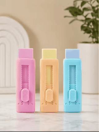 3 PCS Set of Sliding Retractable Erasers – Cute Push-Pull Rubber Erasers for Kids, Students & School Use
