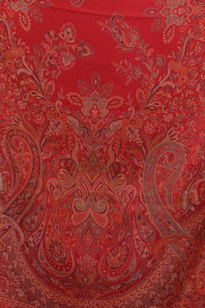 Rococco-Red Reversible Jamawar Shawl with Woven Paisleys view 4