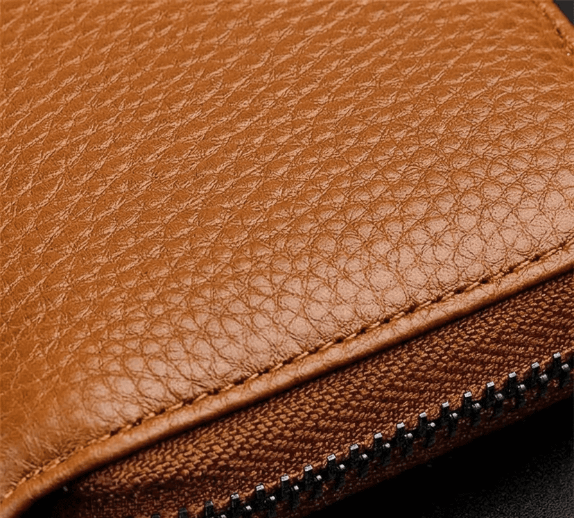 Brown Grained Leather Zippered Card Holder Wallet for Man And Woman view 4