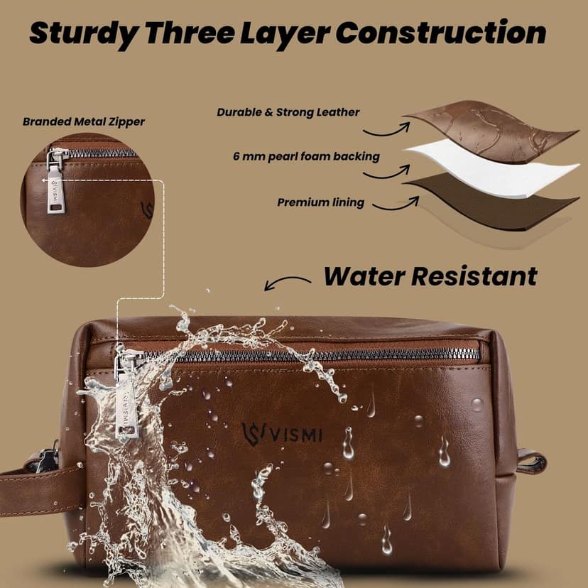 Men Toiletry Pouch | Pu Vegan Leather Travel Bag | Cosmetic Organizer | Water Resistant with Multi Compartment | Travel Organizer Bag view 4