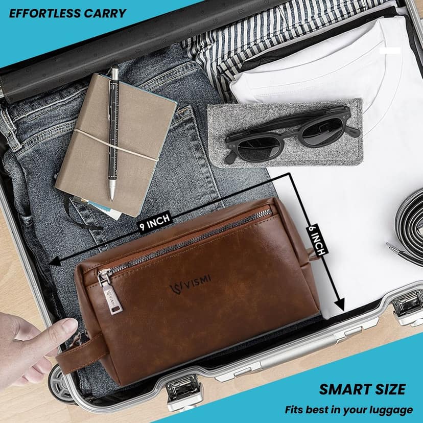 Men Toiletry Pouch | Pu Vegan Leather Travel Bag | Cosmetic Organizer | Water Resistant with Multi Compartment | Travel Organizer Bag view 5