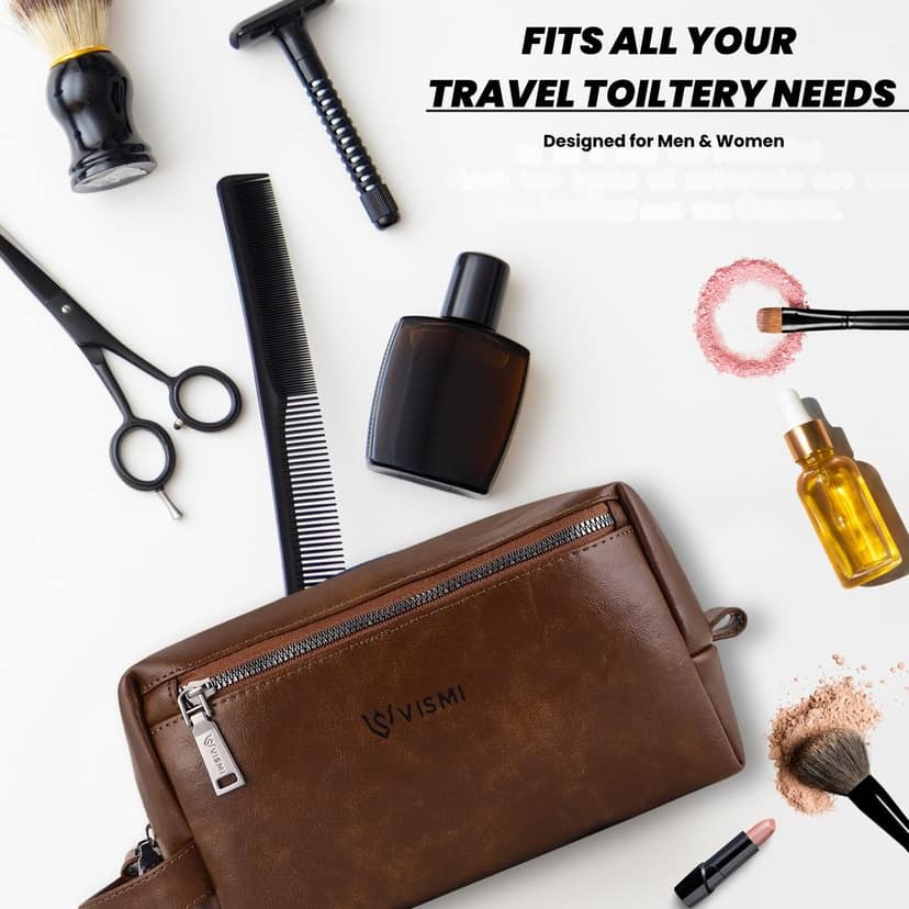 Men Toiletry Pouch | Pu Vegan Leather Travel Bag | Cosmetic Organizer | Water Resistant with Multi Compartment | Travel Organizer Bag view 9