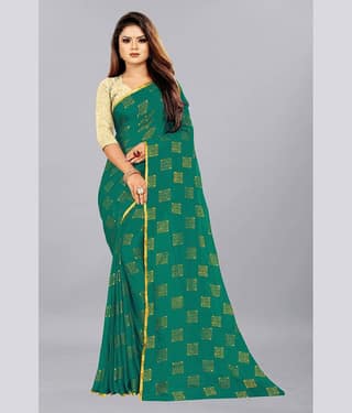 Rhey Chiffon Printed Saree With Unstitched Blouse Piece ( Navy Blue )