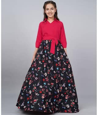 Aarya Designer Crepe Fit And Flare Dress For Girls ( Pack of 1 , Red )