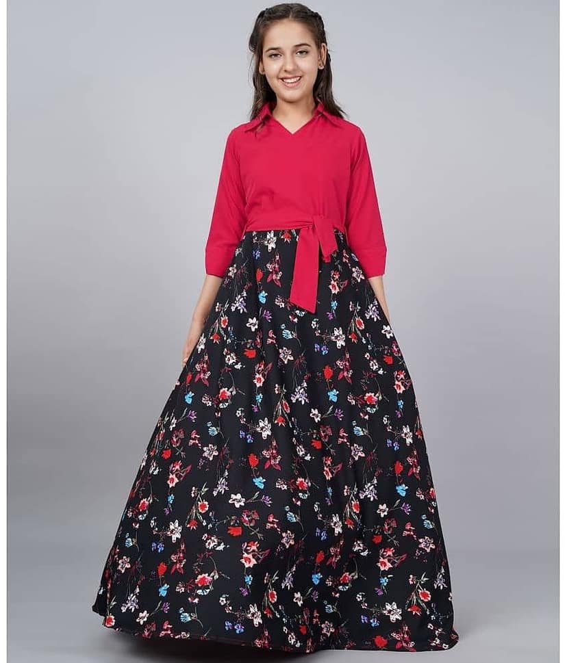 Aarya Designer Crepe Fit And Flare Dress For Girls ( Pack of 1 , Red )