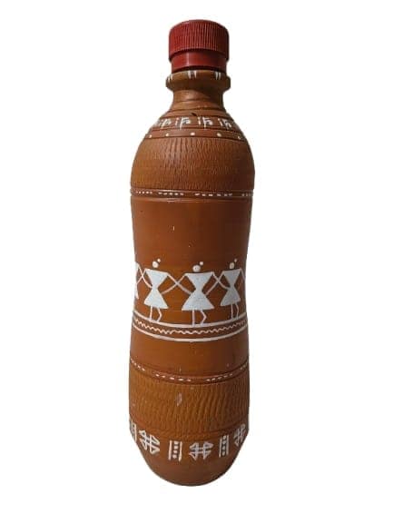 Artisanal Terracotta Water Bottle with Warli Painting