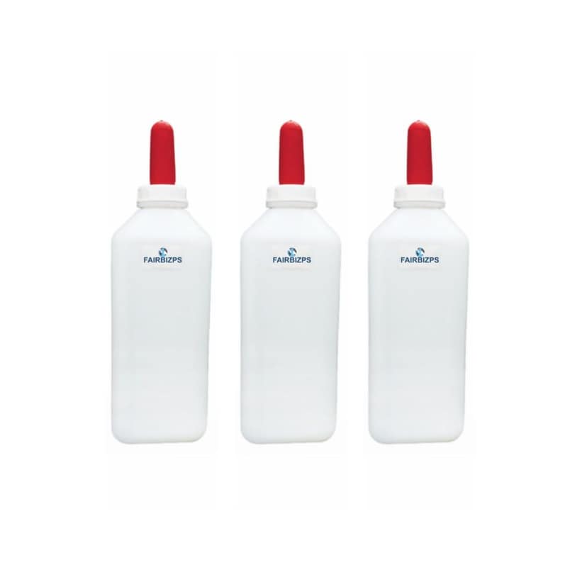 FAIRBIZPS Calf Feeding Milk Bottle, Milk Feeding Bottle for Calf with Nipple, Calf Feeding Bottle White, 2 Liter pac of 3